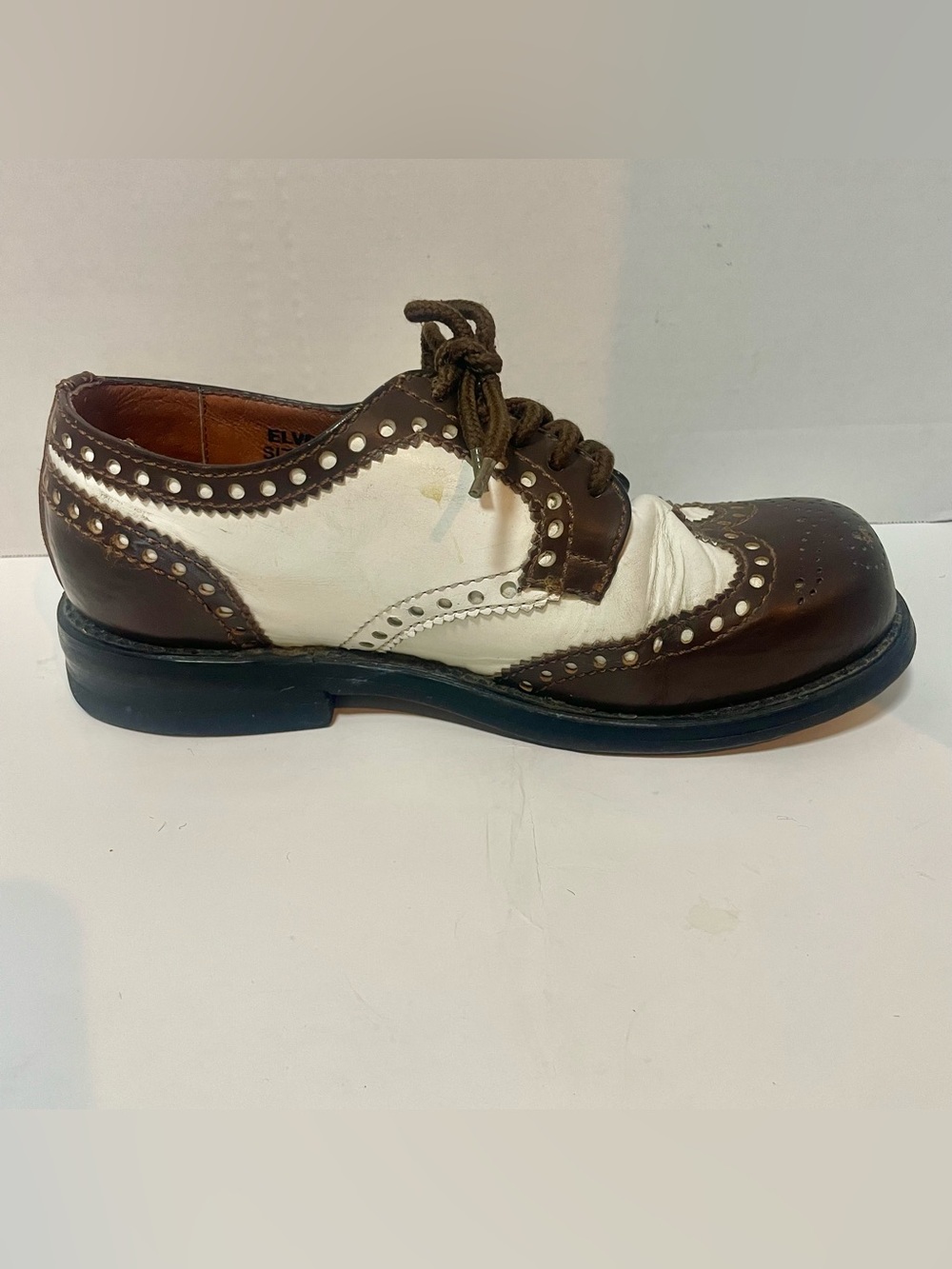 Vintage NaNa Industrial Strength Leather Wingtip Oxford Shoes Brown White US 6